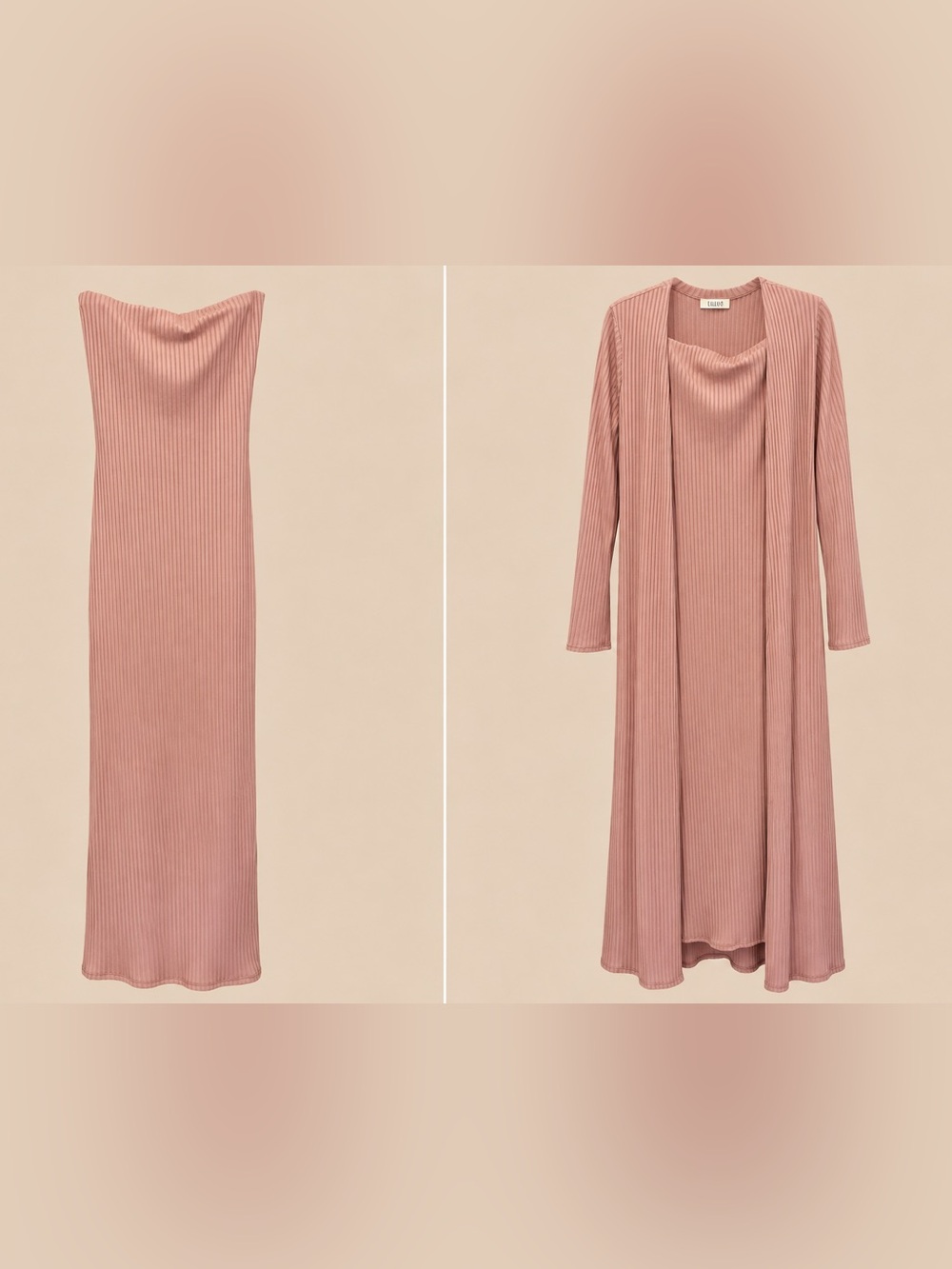 Canvas Mauve Ribbed Maxi Dress Duster 2 Piece Set Size M & Bump Friendly